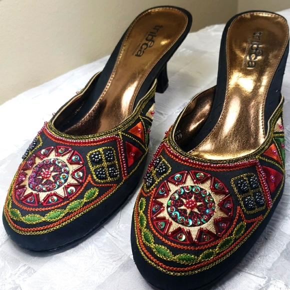 Tribeca Beautiful Beaded Embroidered Multi Color Women's Shoes Size 8.5 - Picture 4 of 13